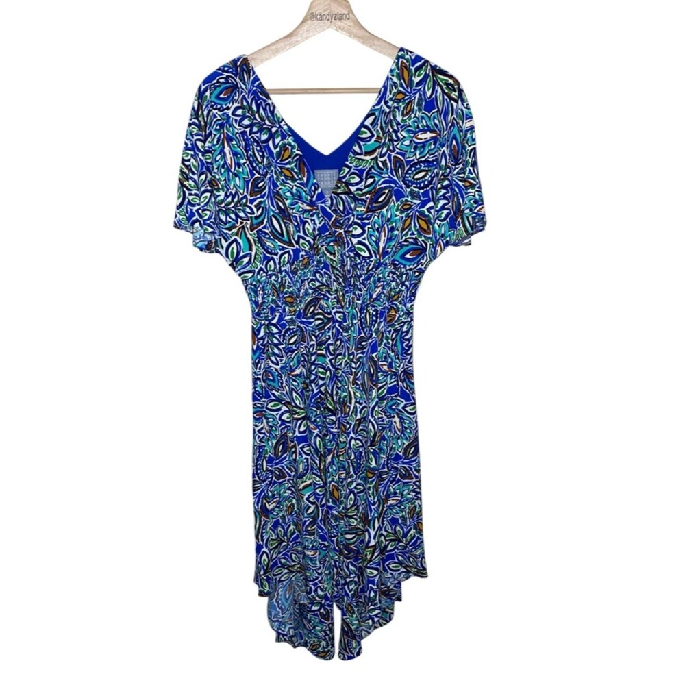 RABBIT RABBIT RABBIT Blue Green Smocked Waist Floral Dress with Flutter Sleeves